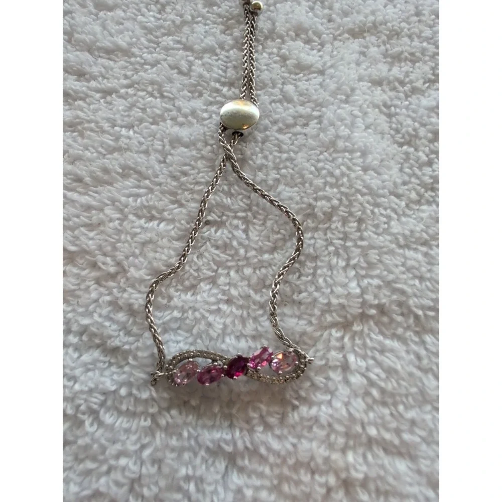 Sterling Silver Cn‎ Pink Stone Infinity Slide Bracelet